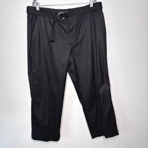 Lauren Ralph Lauren Cropped Pants Size 16 Double Ring Belt‎ Black Cotton Cuffed